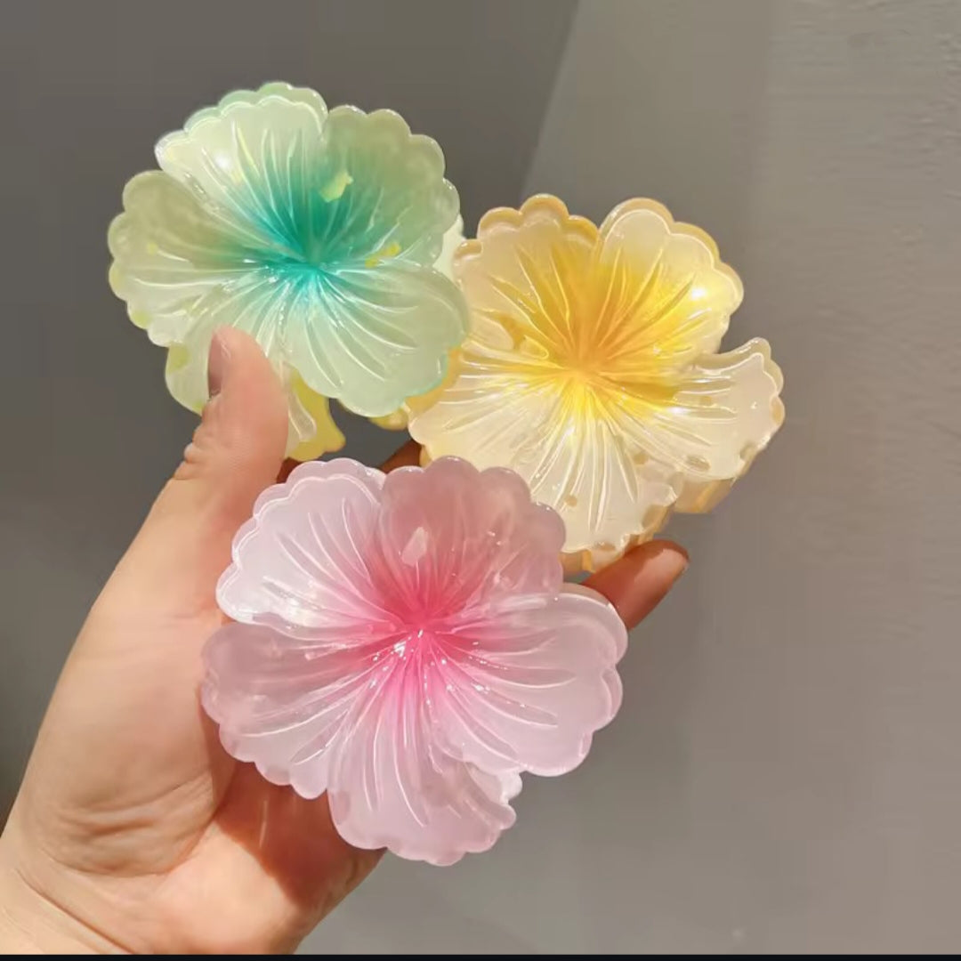 Glossy Hibiscus Flower Claw Clip