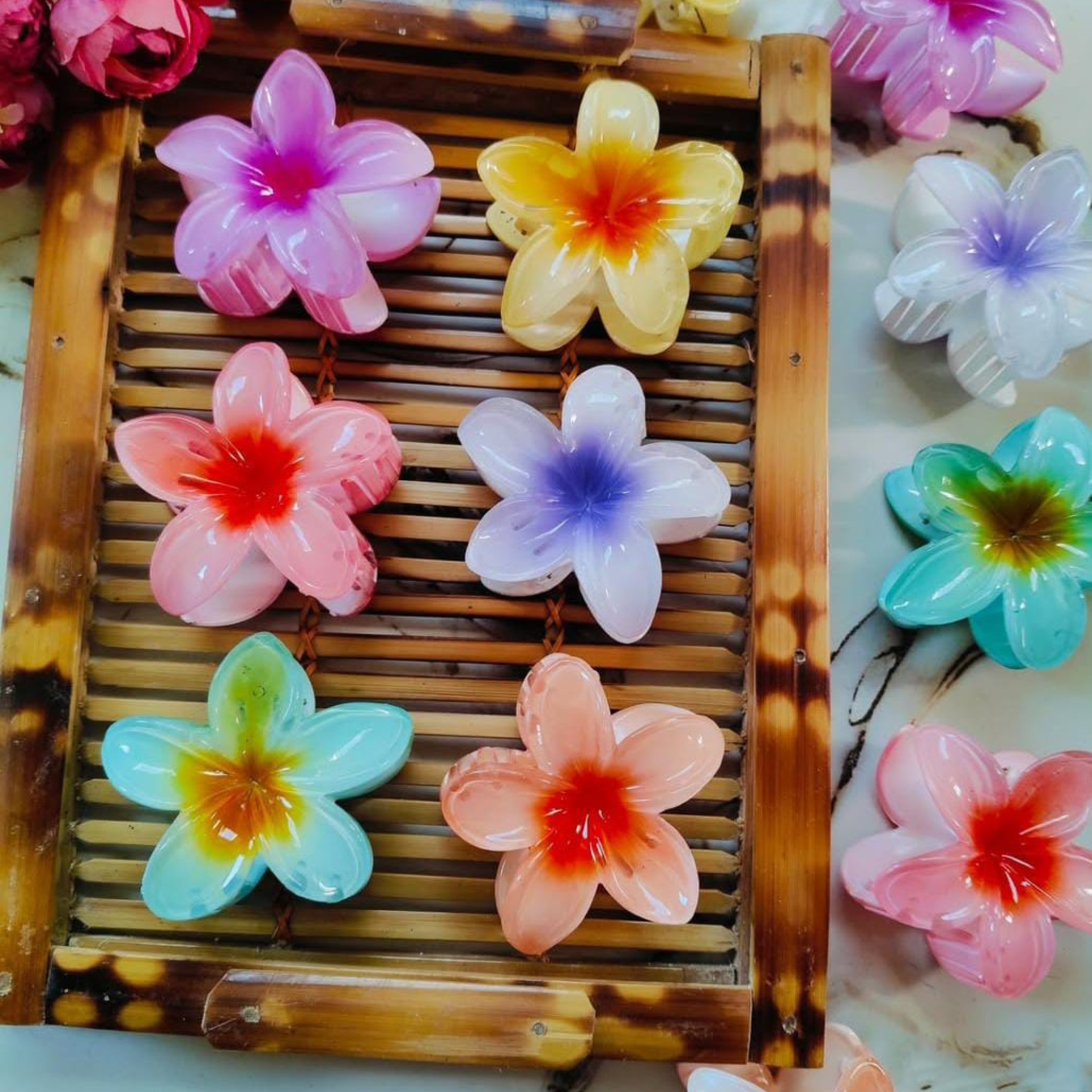 Plumeria Flower Glossy Hair Clutcher (Big Size)